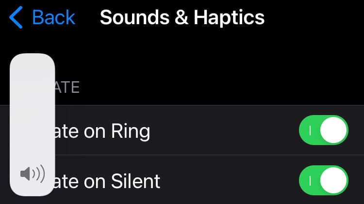 iOS 15.7 sound settings menu with volume slider