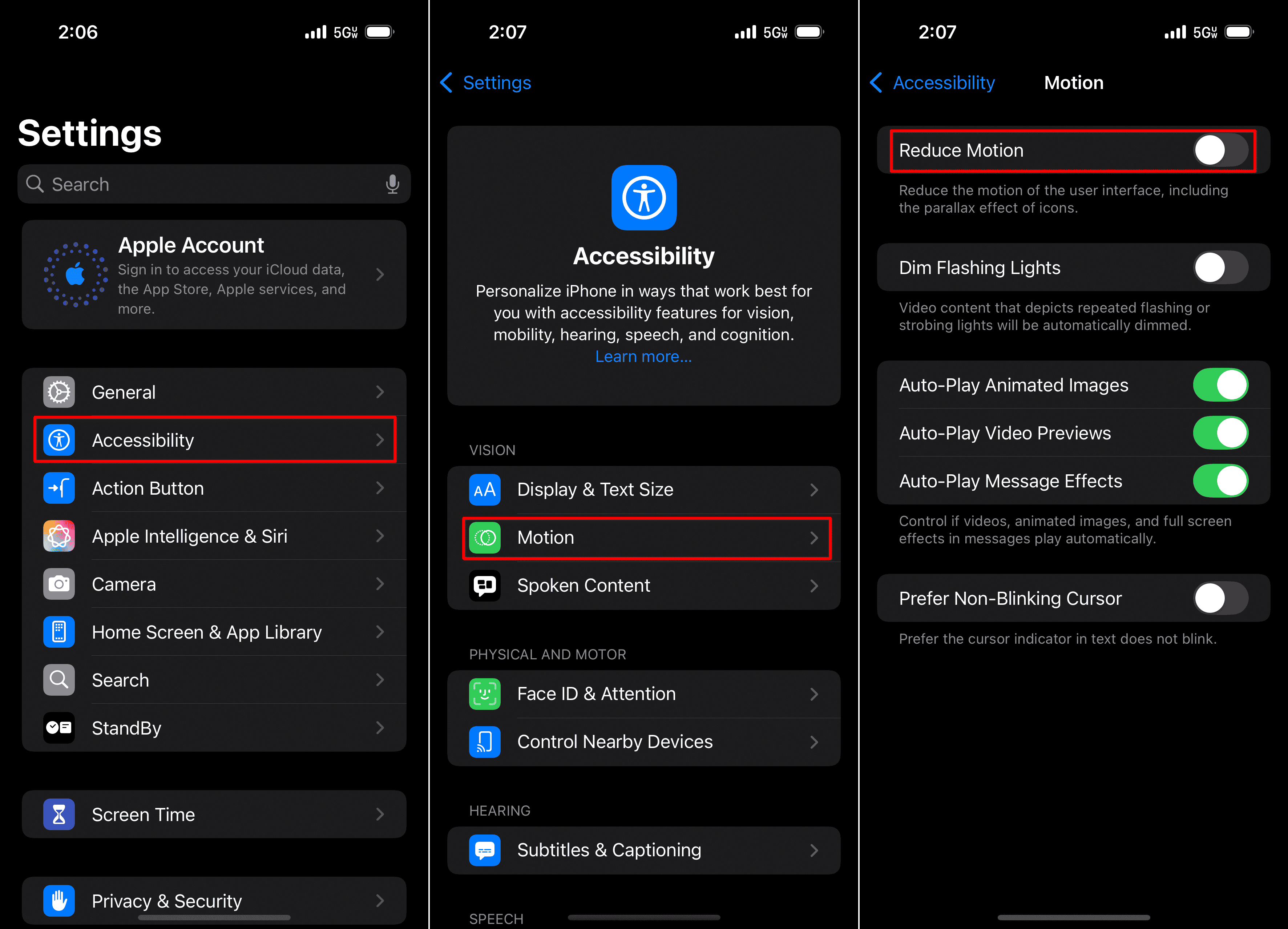 iPhone iOS 18 accessibility settings reduce motion