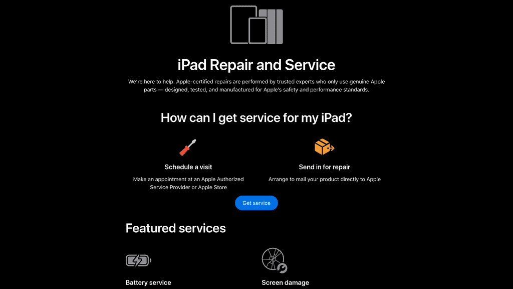 Apple Support iPad repair scheduling website