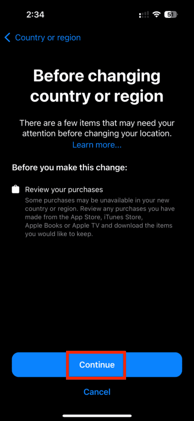Before Changing Region on iPhone