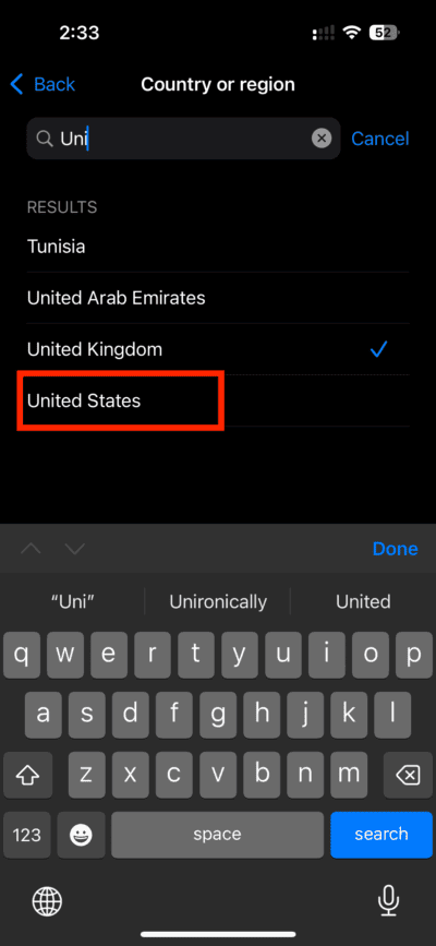 Change Region to United States