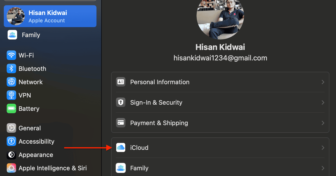 Image to open icloud settings