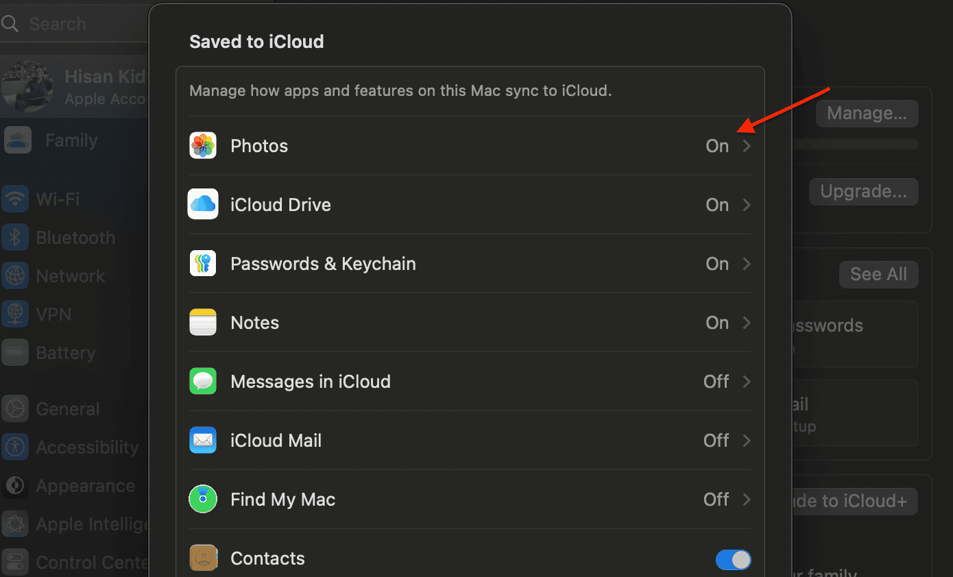 Image to limit iCloud running in the background and speed up Mac