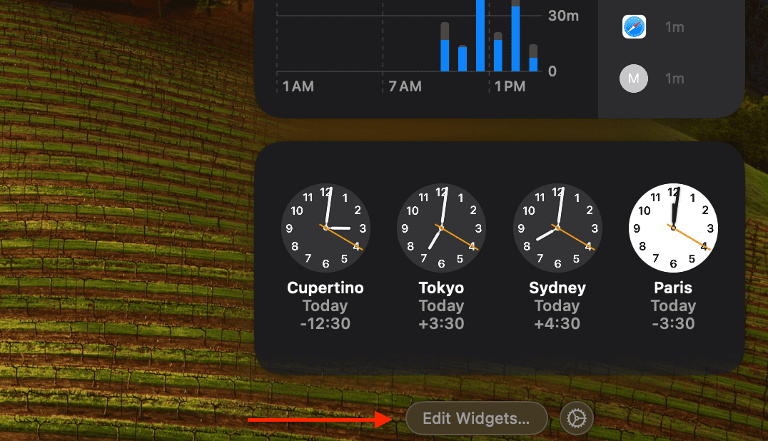 Image of the Edit Widgets button