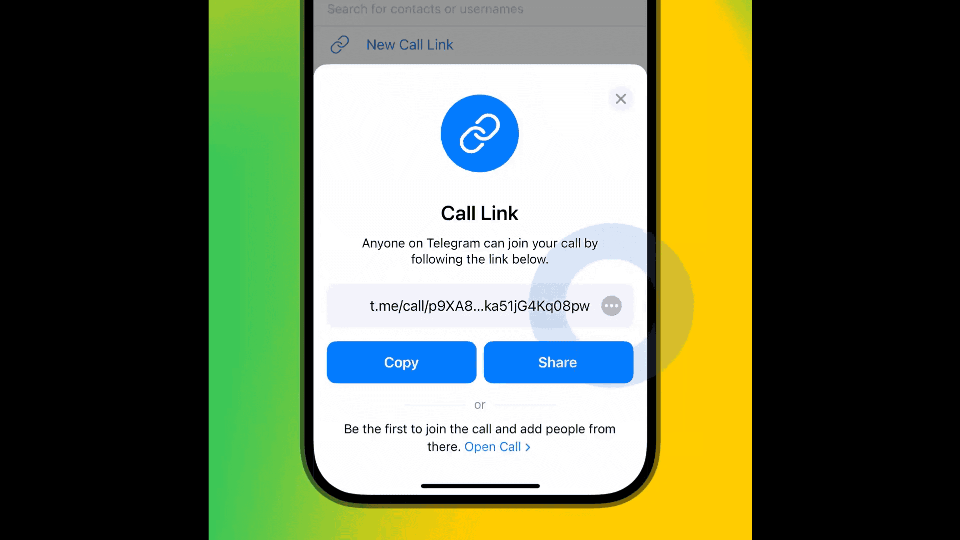 Telegram call links on iOS