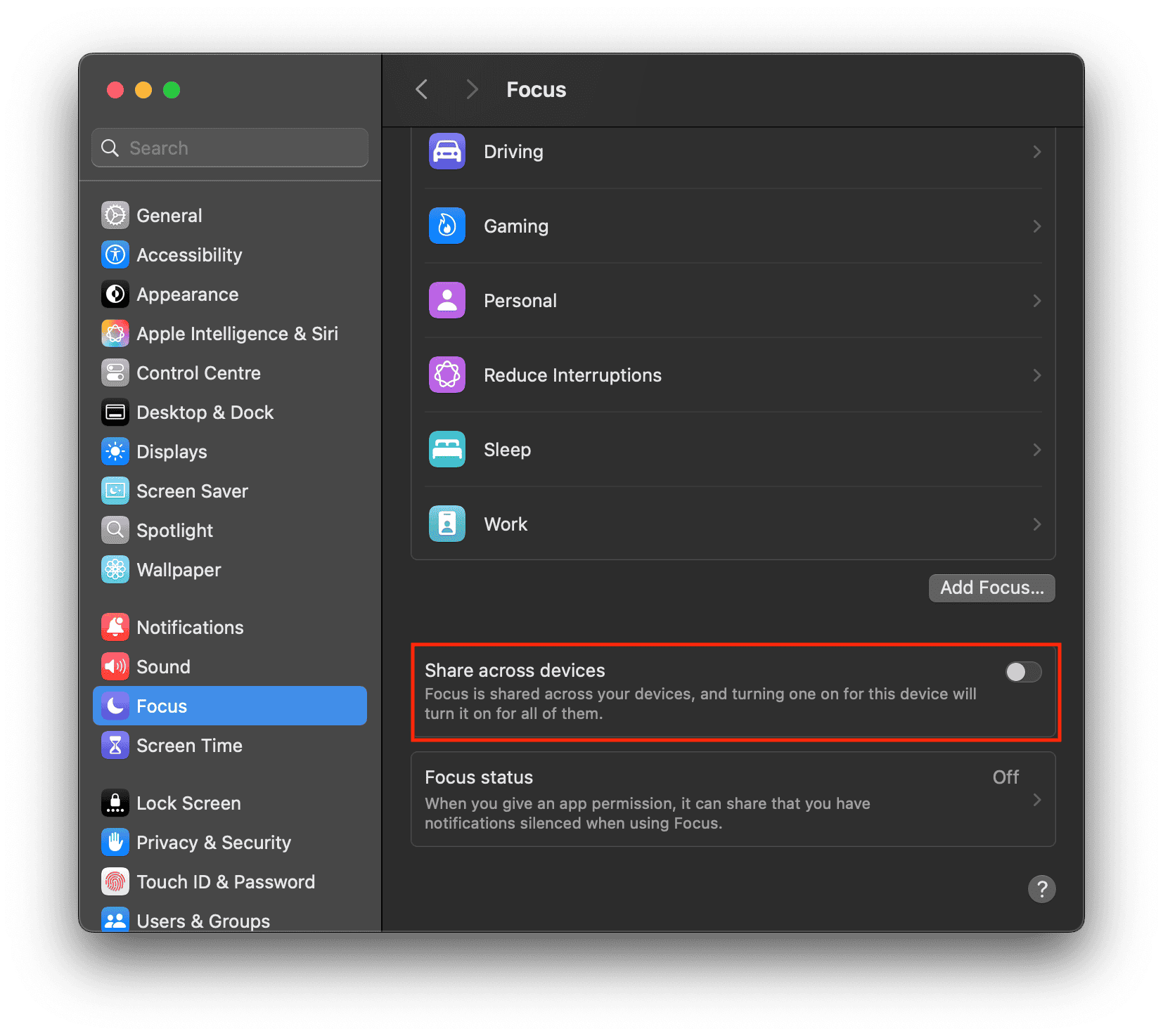 Focus Settings on Mac