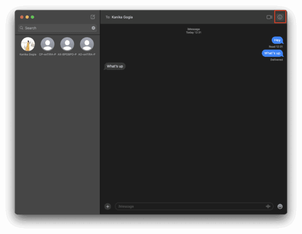Info button in Message Conversations