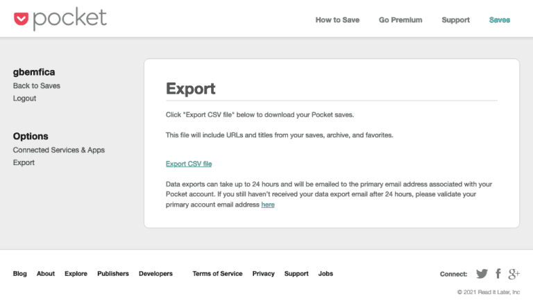 Pocket export CSV tool