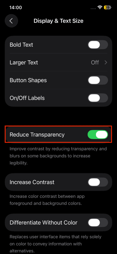 Reduce Transparency Liquid Glass Design