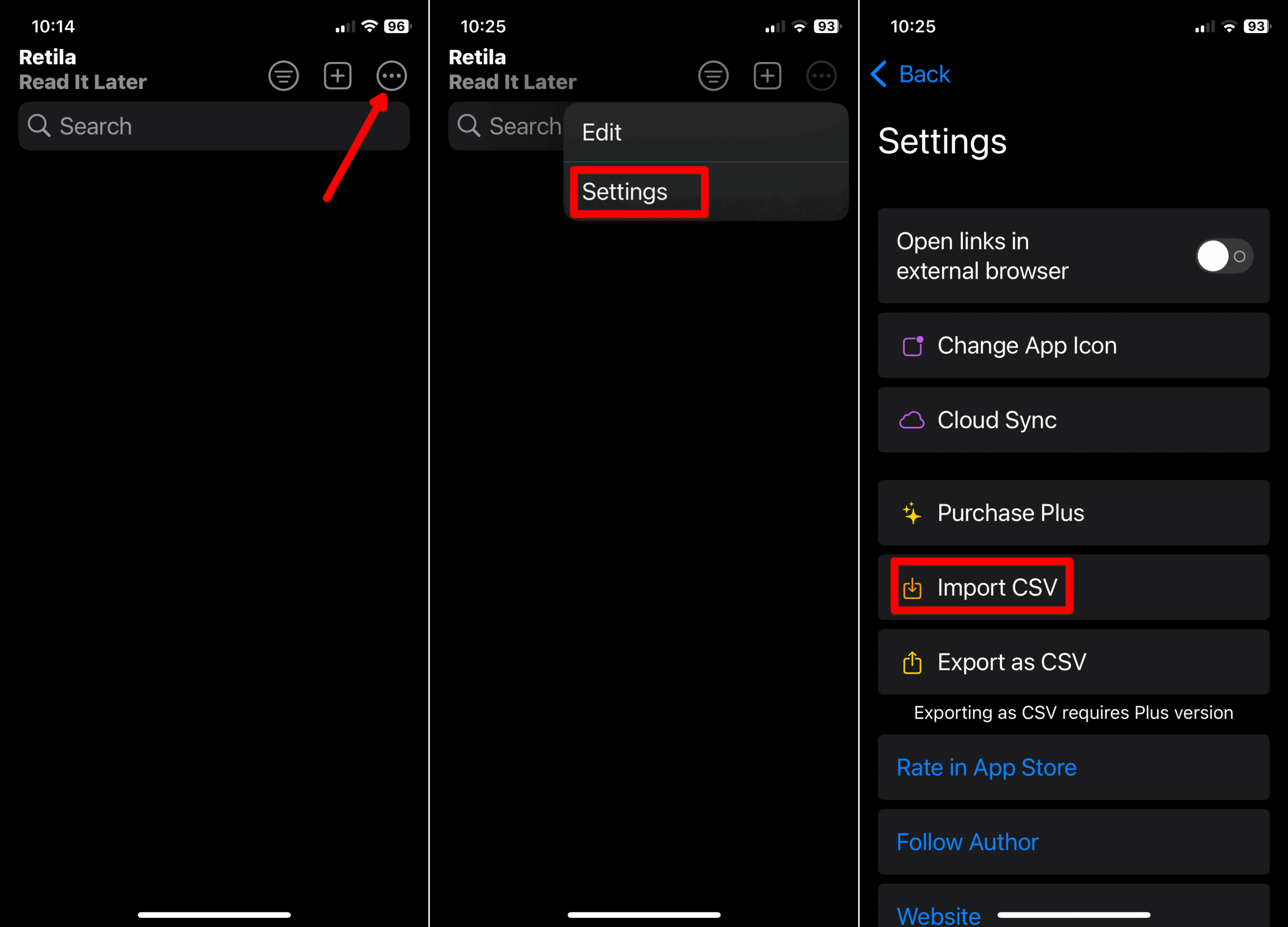 Retila iOS Pocket alternative app Home and settings