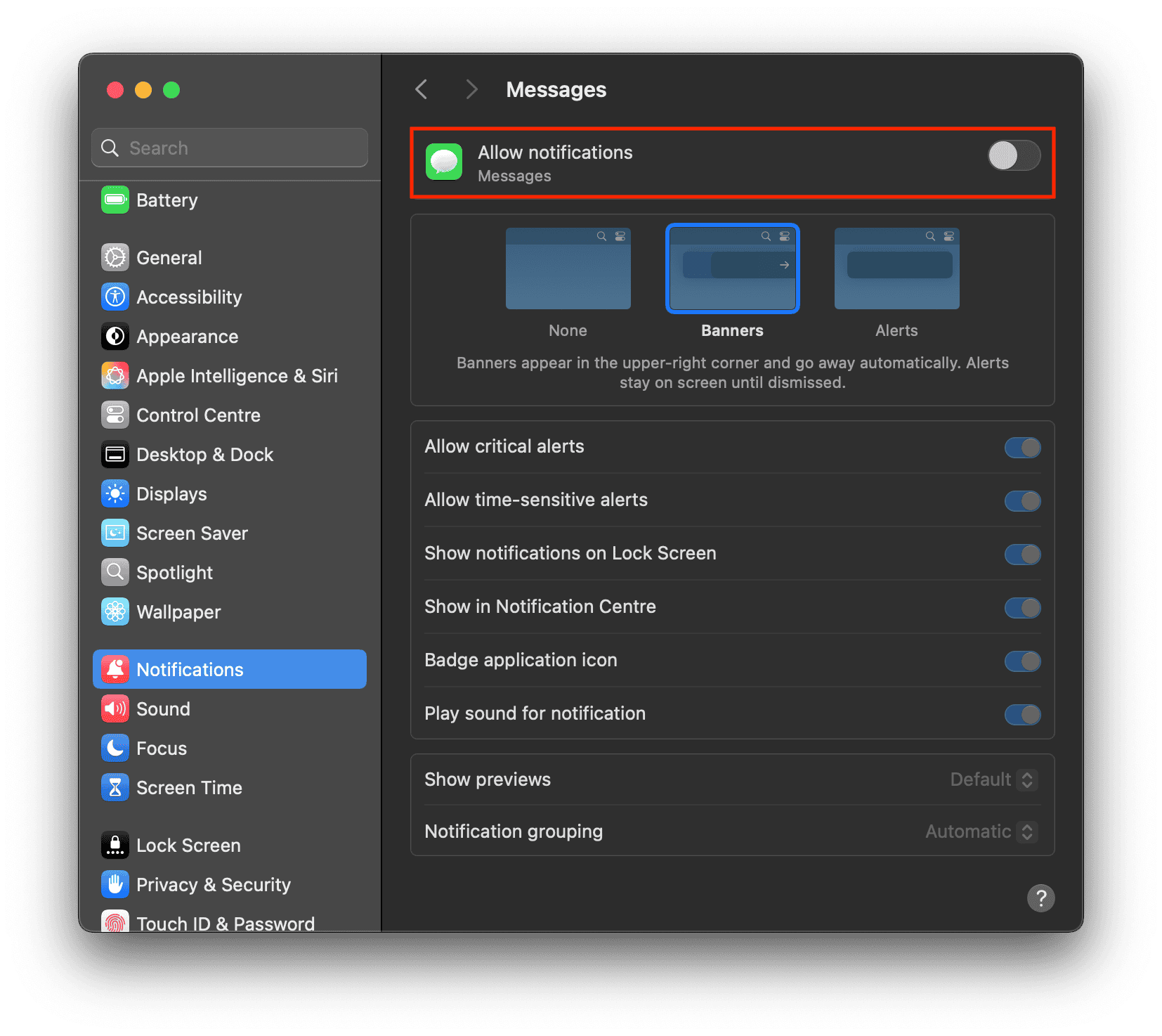 Turn Off Message Notifications on Mac