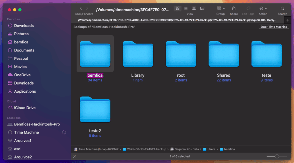 macOS manual Time Machine backup restoration user folder