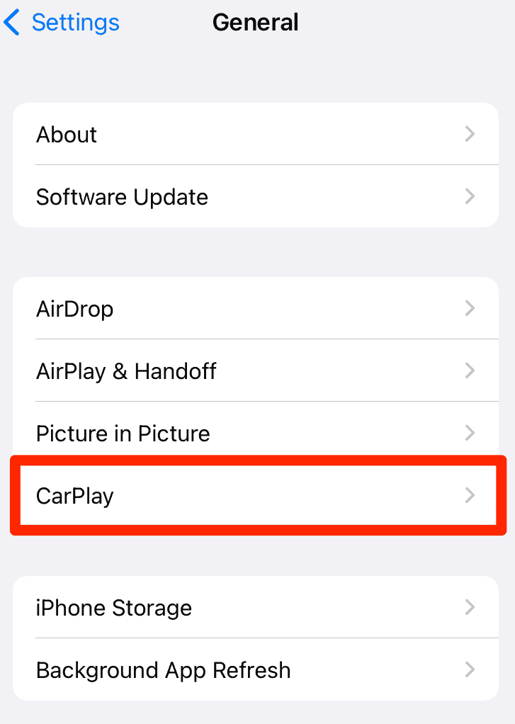 carplay in settings on iphone 