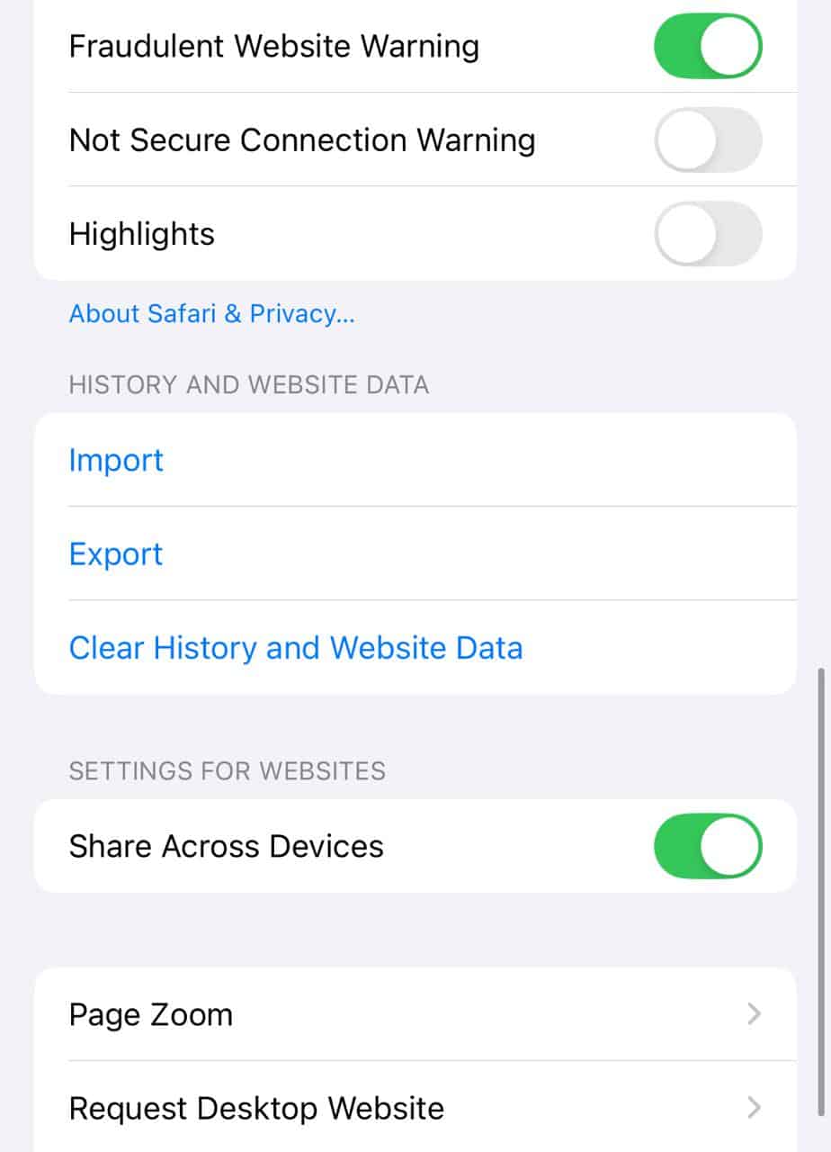 delete search history for Safari on iPhone