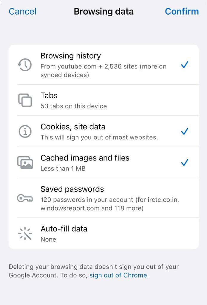 delete chrome cache on iPhone