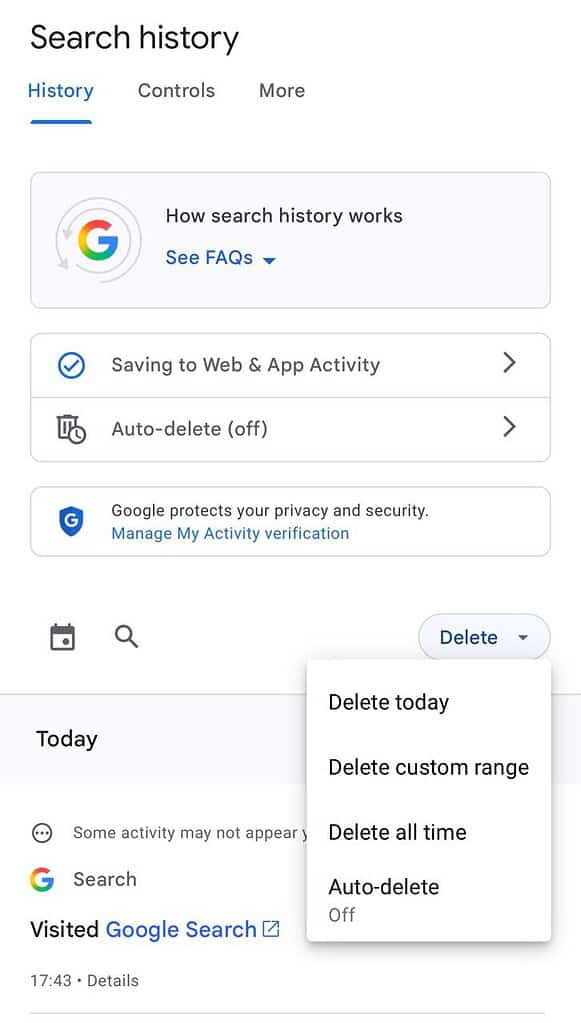 Delete Google Search History on iPhone