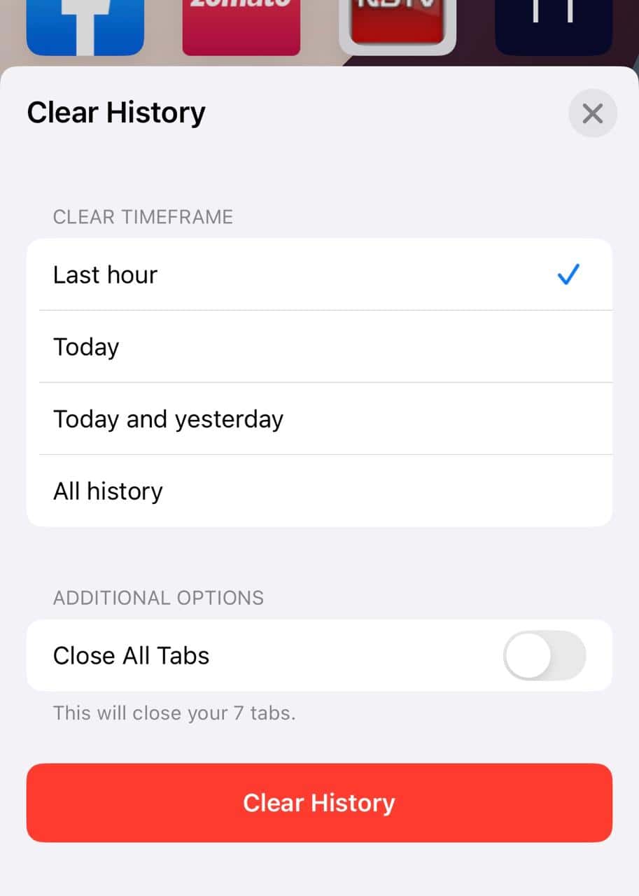 delete search history from safari