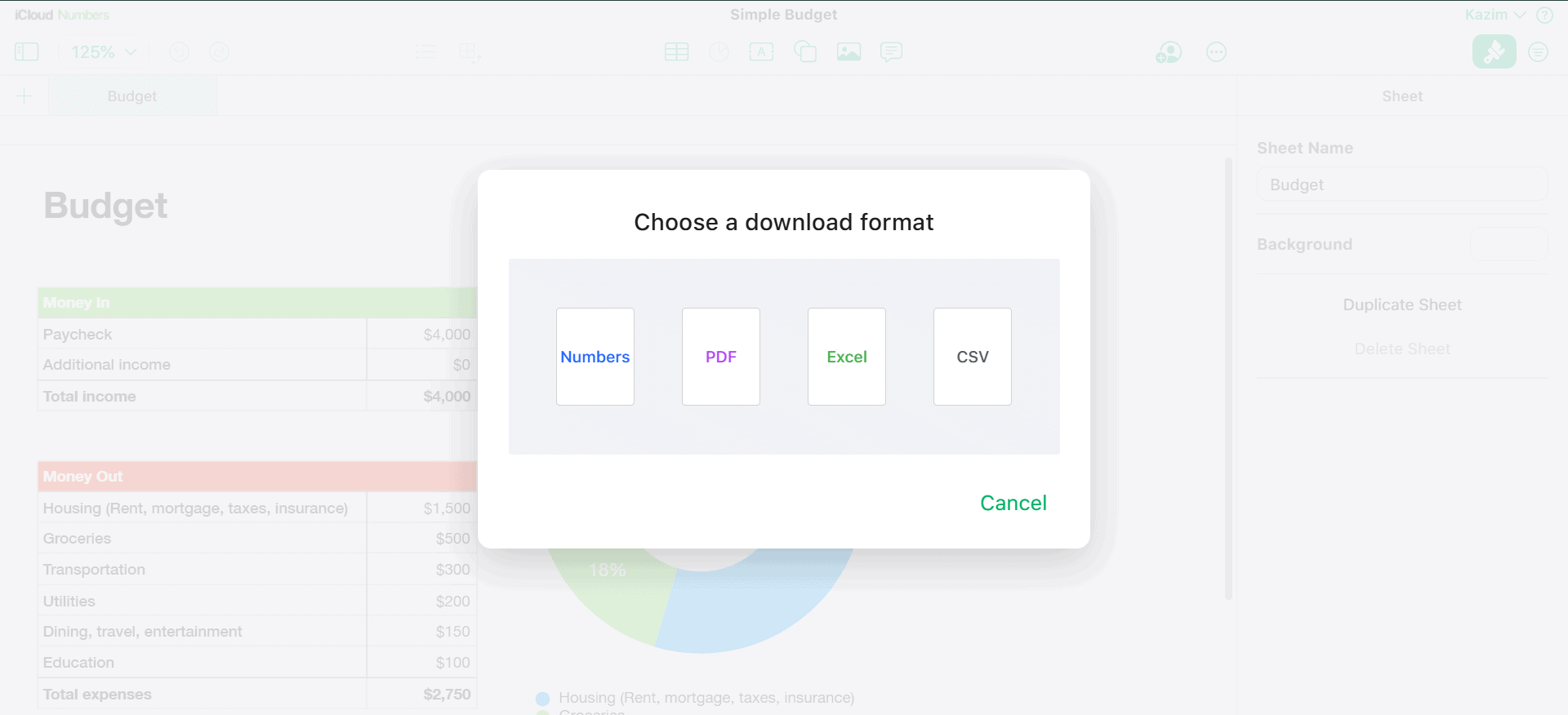 download numbers file as Excel, PDF, or CSV