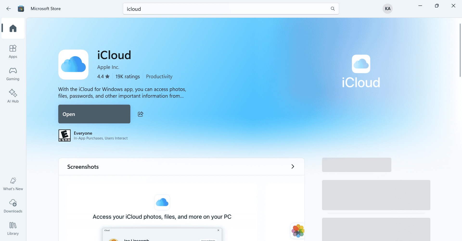 icloud on microsoft store