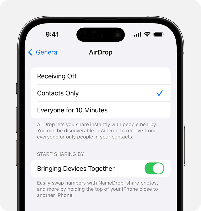 airdrop Settings on iPhone