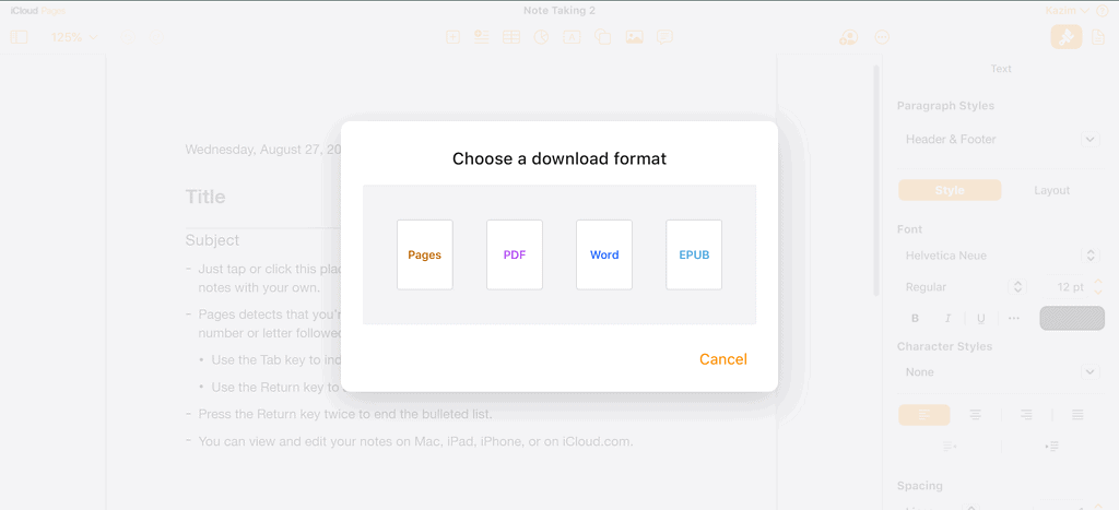 download pages file in word or pdf format