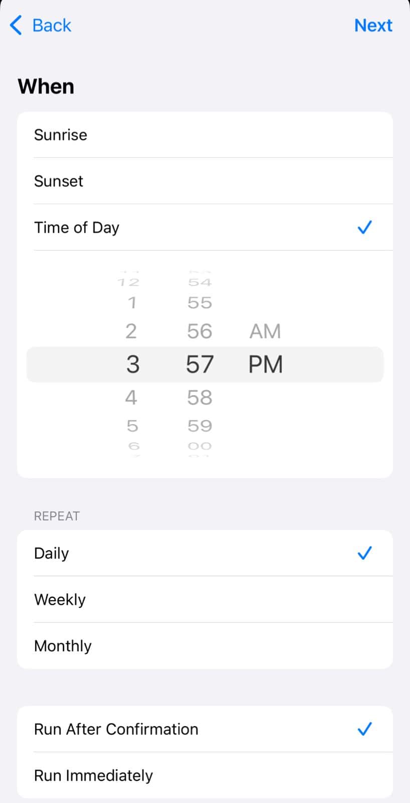 configured scheduled text shortcuts app iPhone
