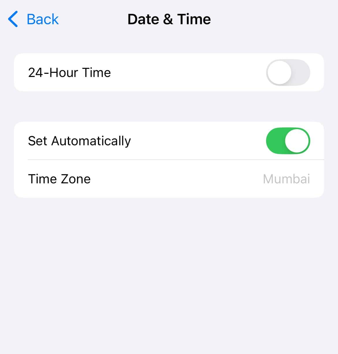 set time automatically on iphone to fix Error while SRP initial authentication Apple.
