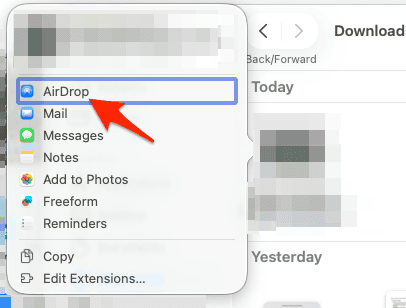aidrop sharing option on Mac