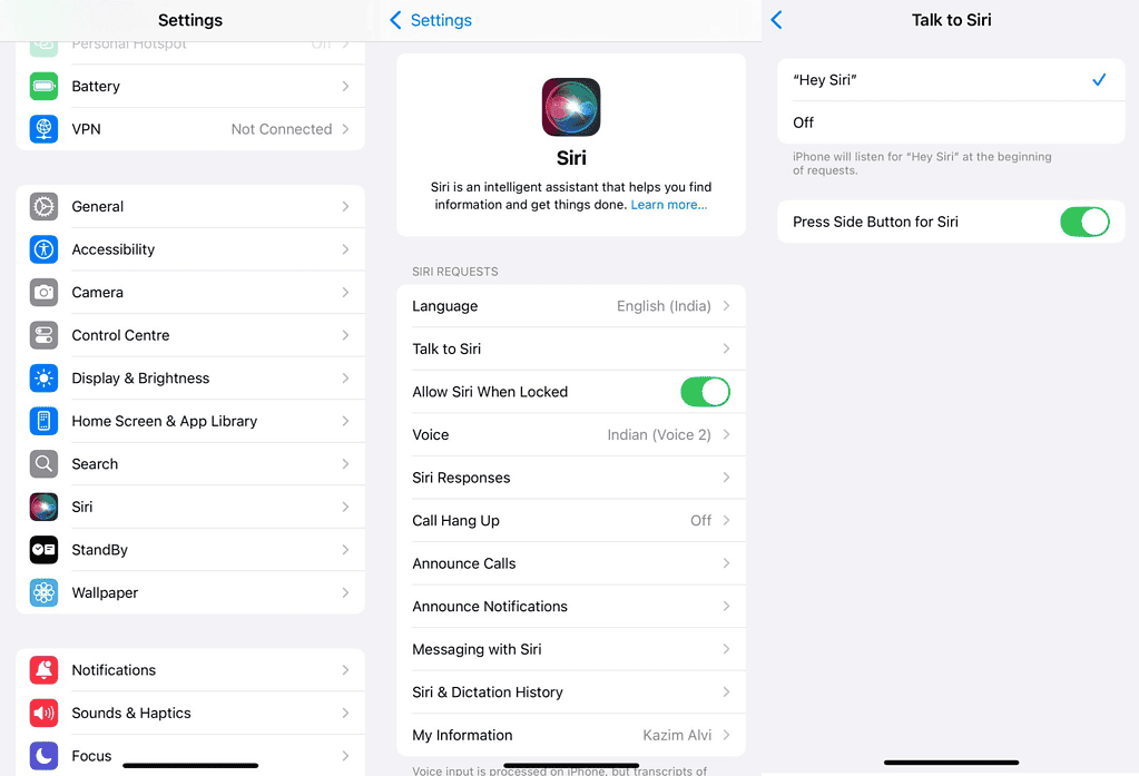 siri settings on iPhone
