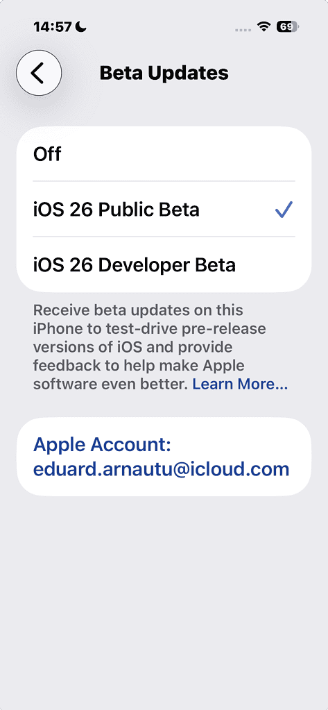 beta updates off