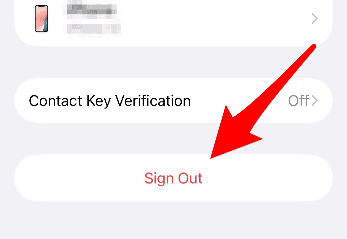 The Sign Out option in iPhone settings