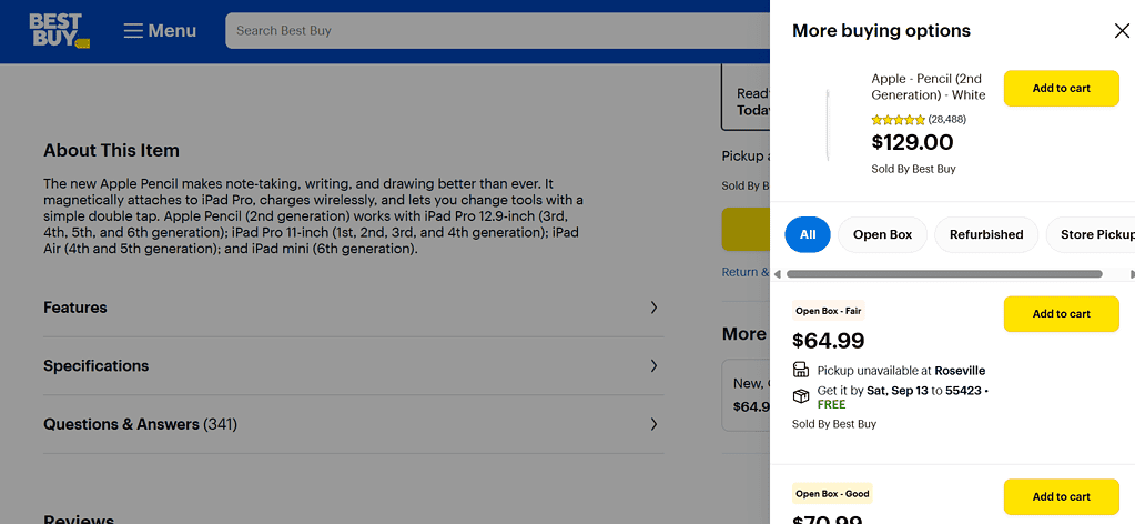 Apple Pencil 2nd Generation on Best Buy