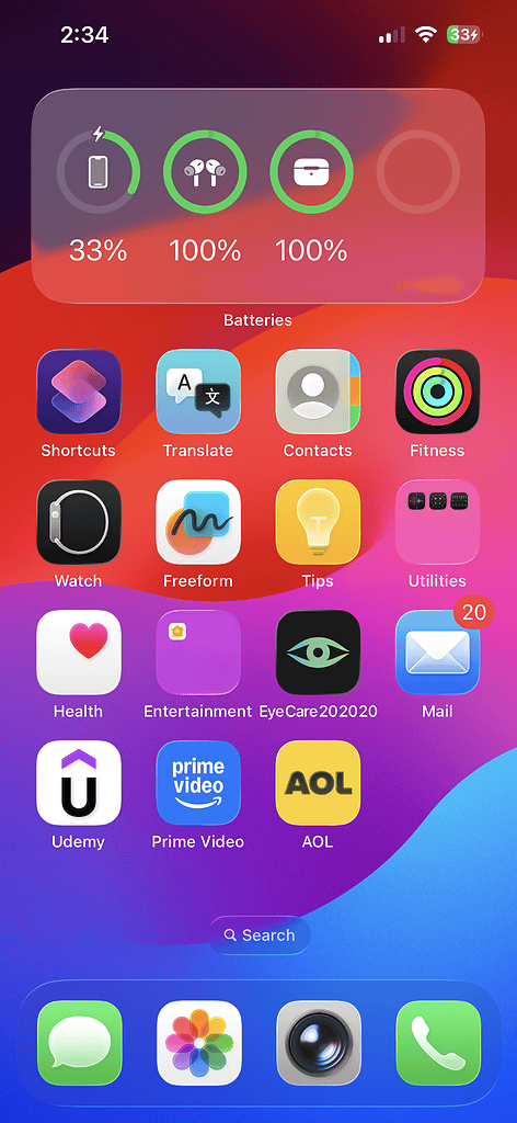 The Batteries widget on iPhone