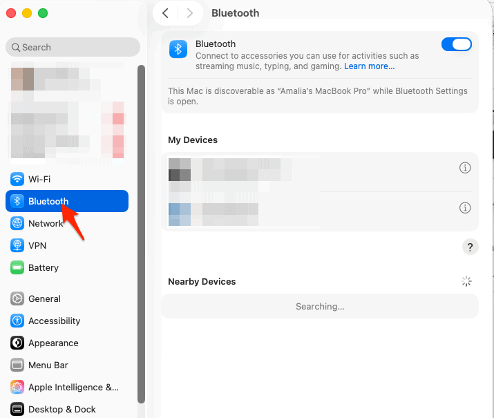 bluetooth on mac searching devices