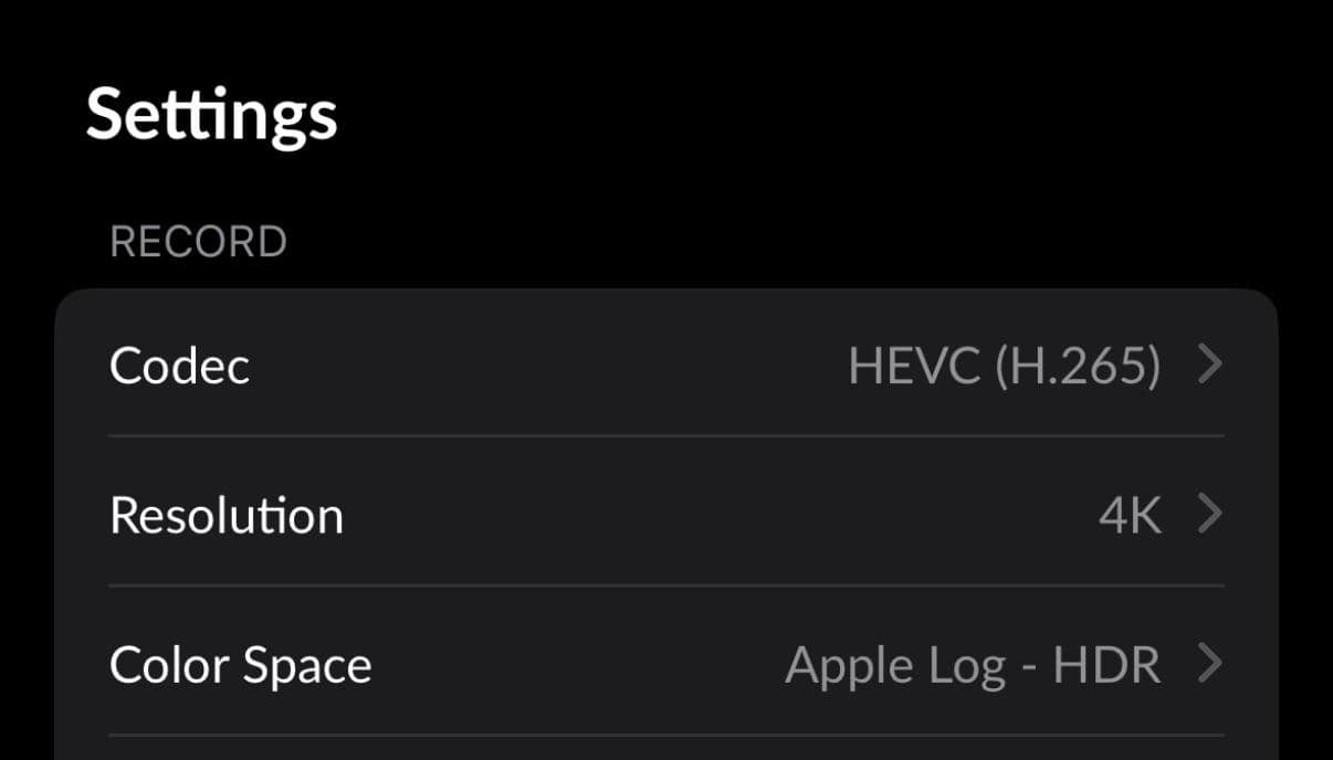 codec (HEVC H.265 or ProRes)