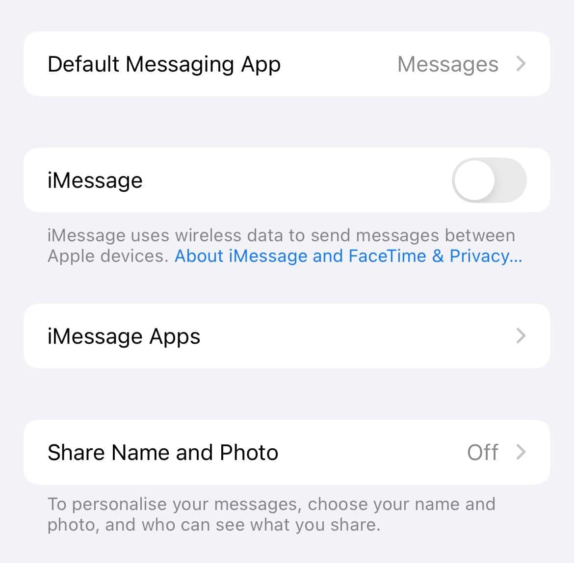 disable imessage