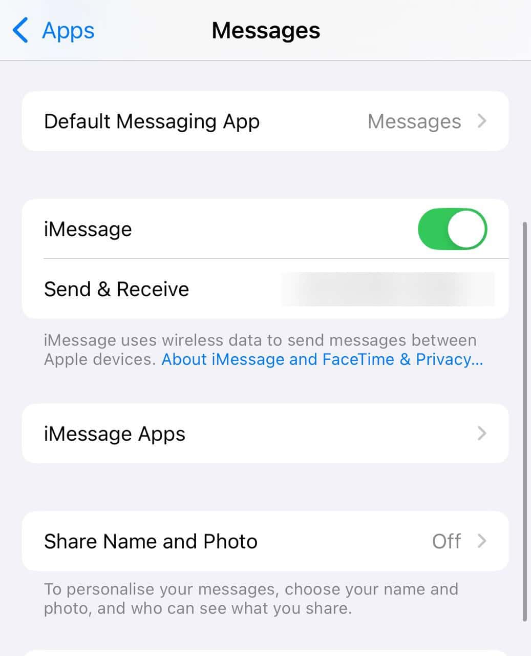 enable imessage in settings