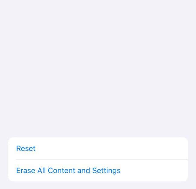 erase all content and settings