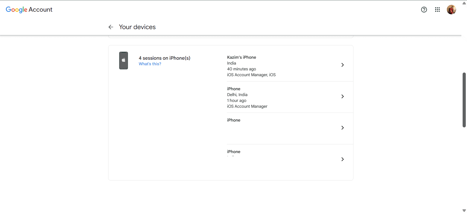 iOS account manager