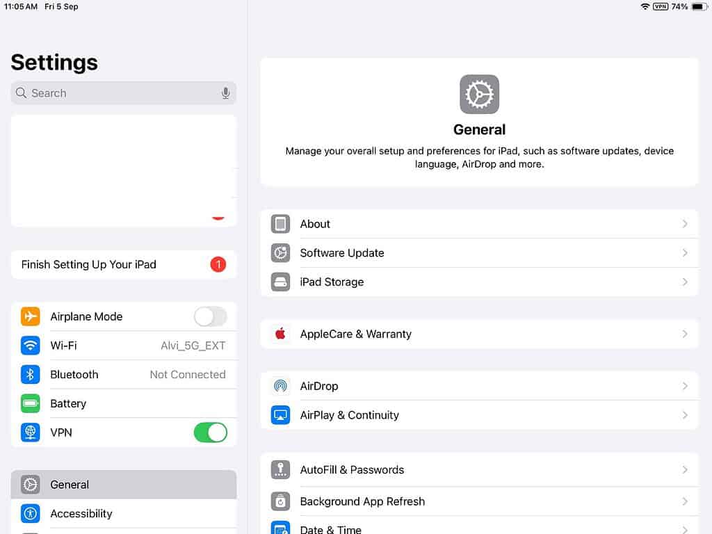 ipad settings