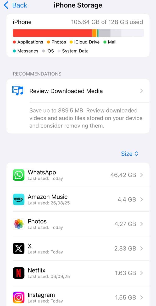 iphone storage settings