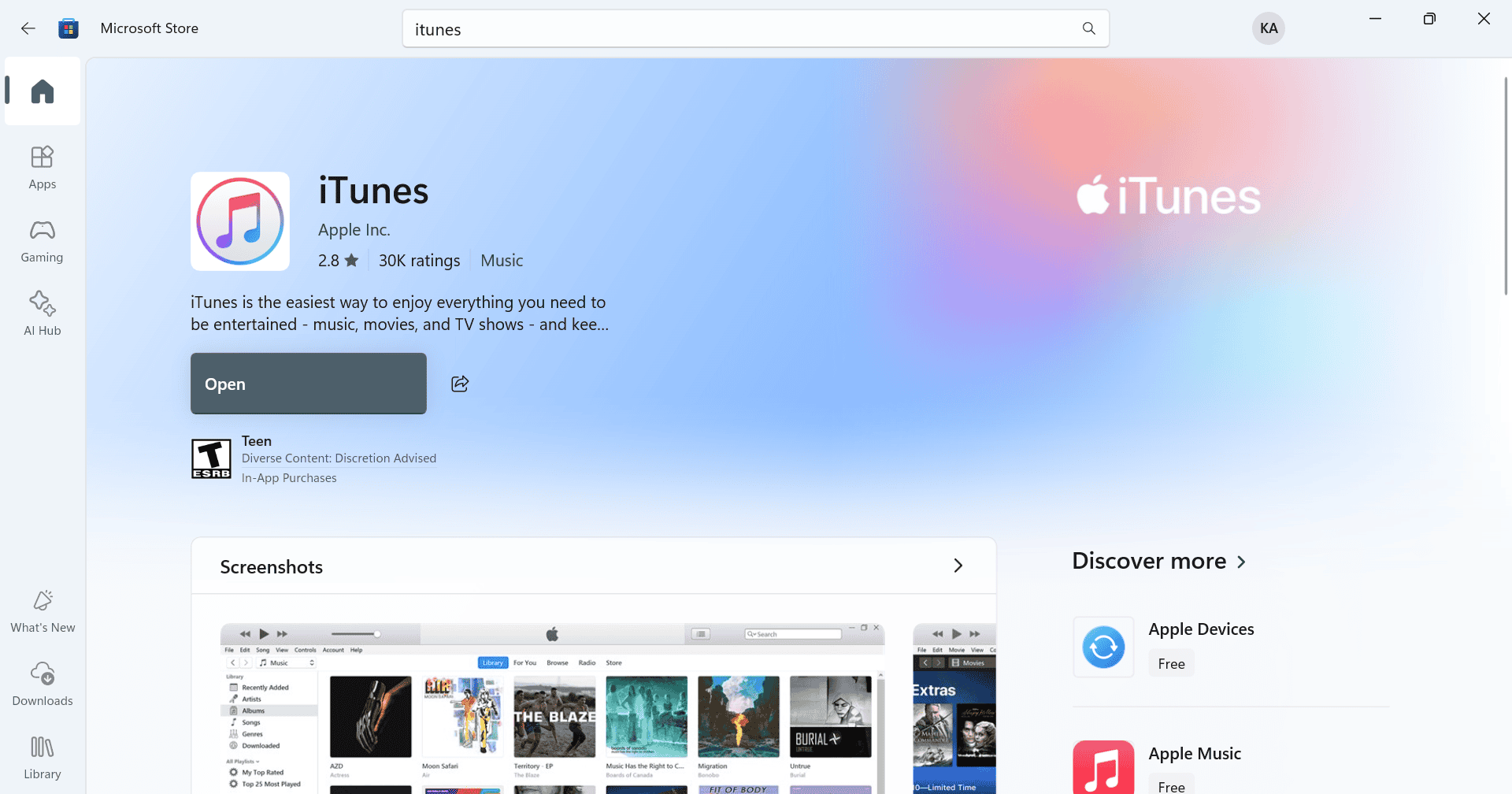 itunes on Microsoft Store