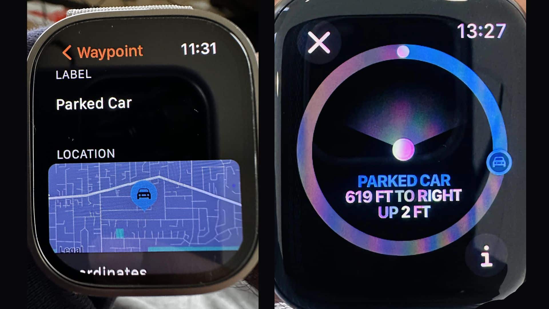 maps Parked Car waypoint on apple watch