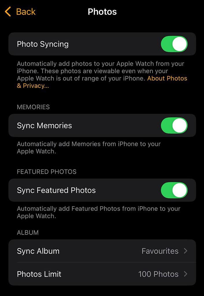 media settings for Apple Watch