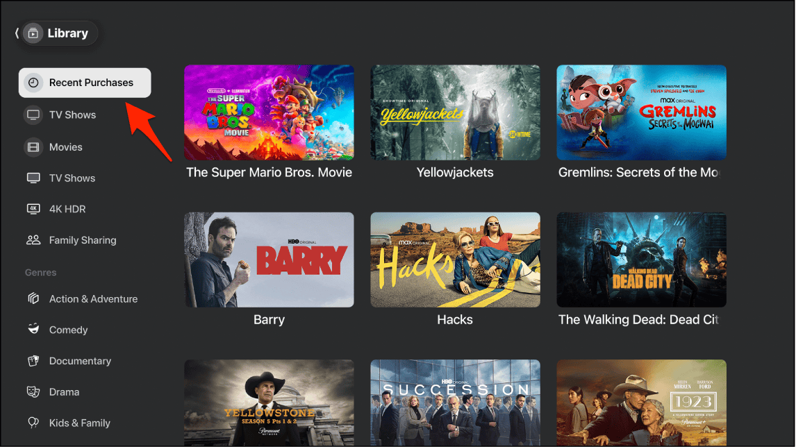 recent purchases apple tv