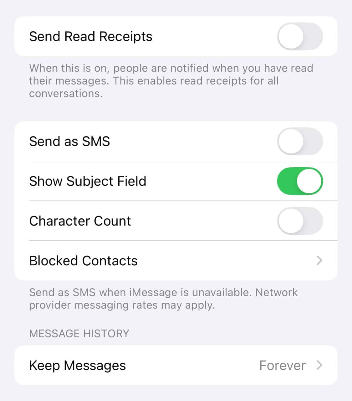 show subject field in settings