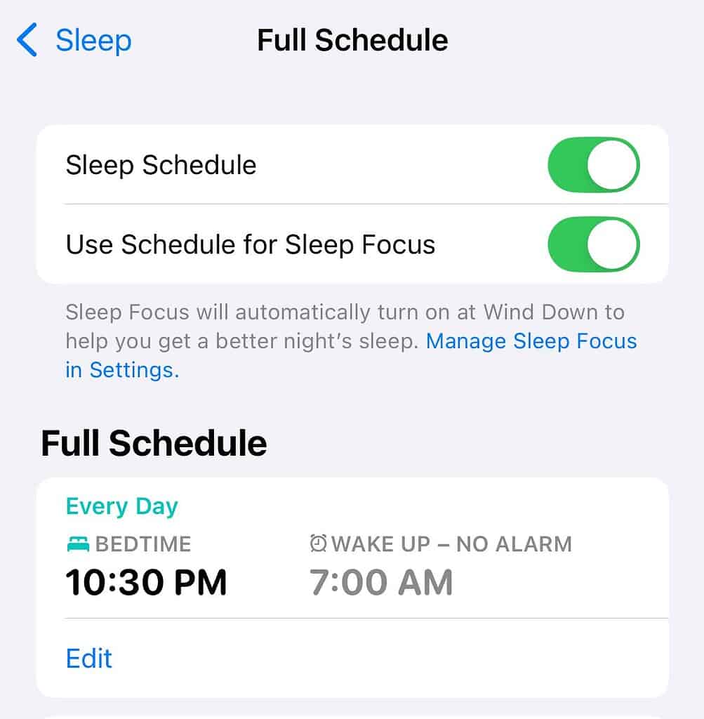 turn on sleep focus
