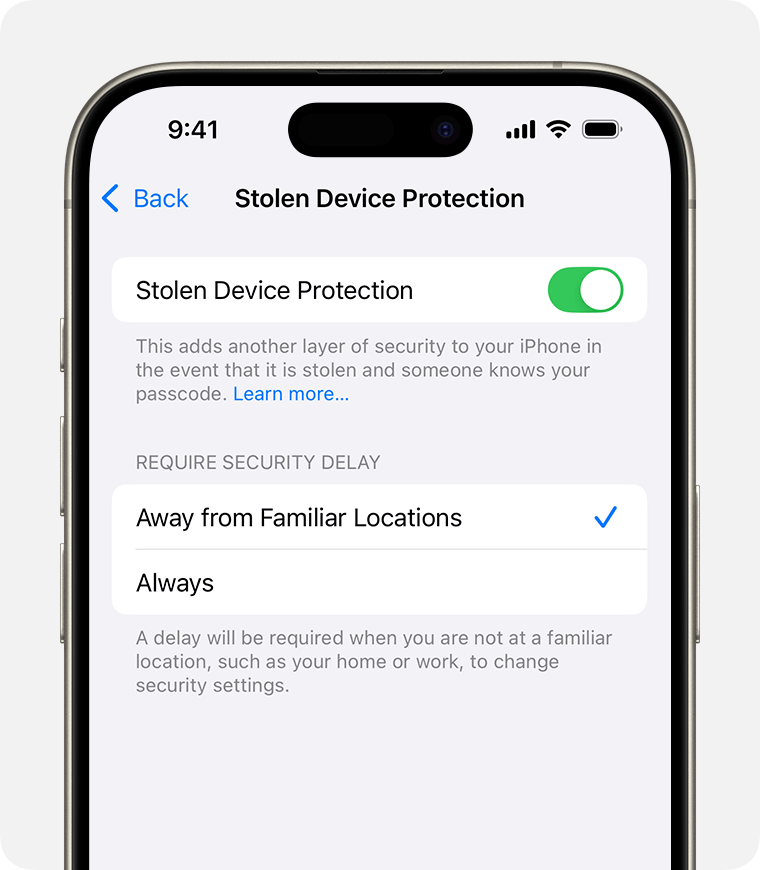 stolen device protection off