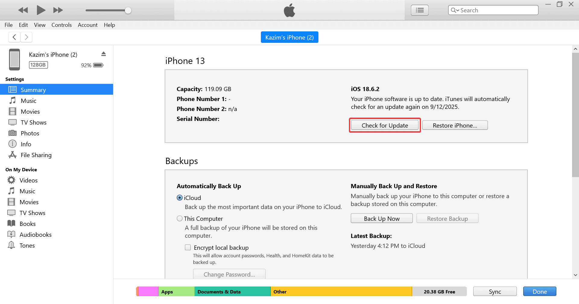 update via iTunes