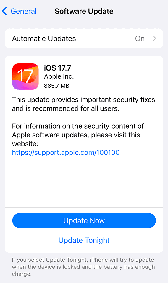 update now
